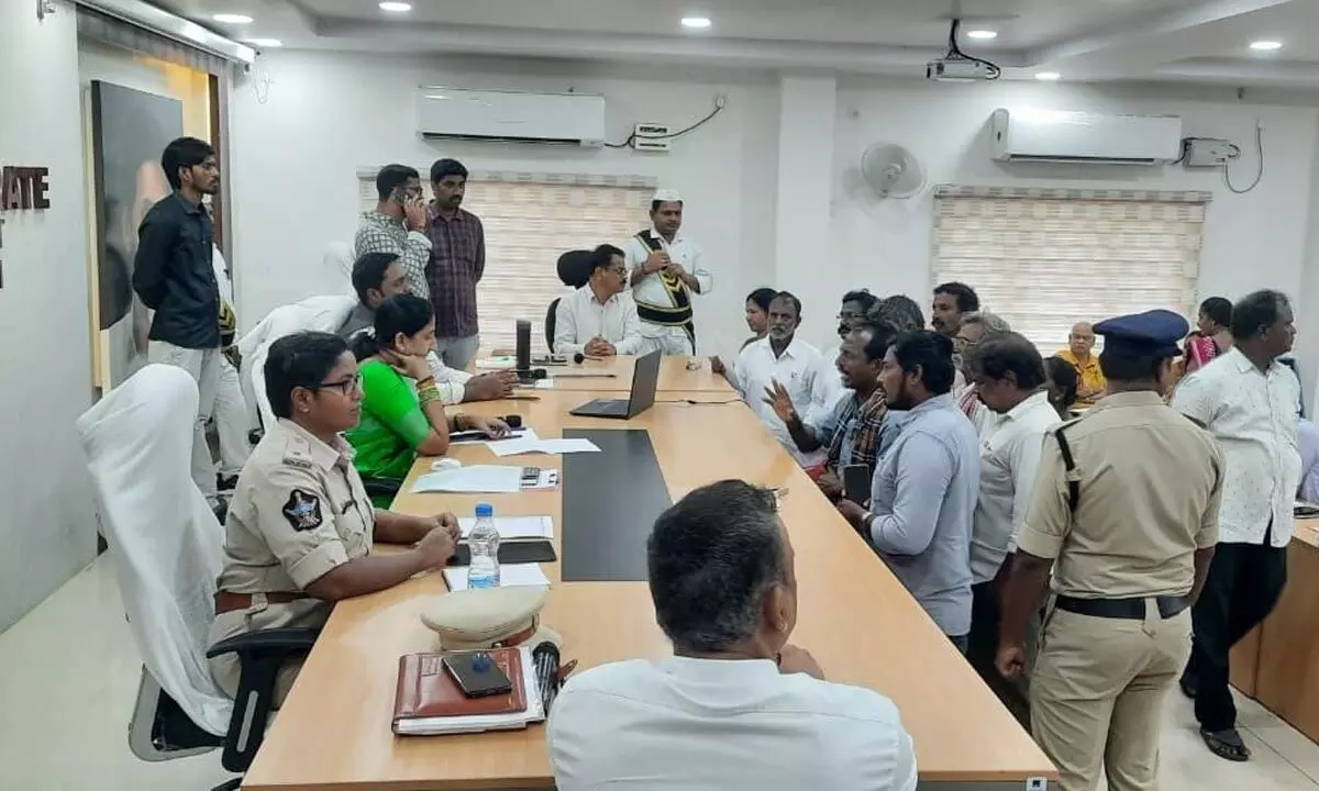 District Collector Dr K Madhavi Latha participating in Spandana programme at the Collectorate in Rajamahendravaram on Monday