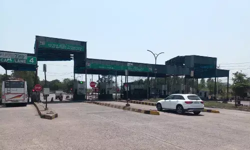 A view of toll plaza at Aganampudi
