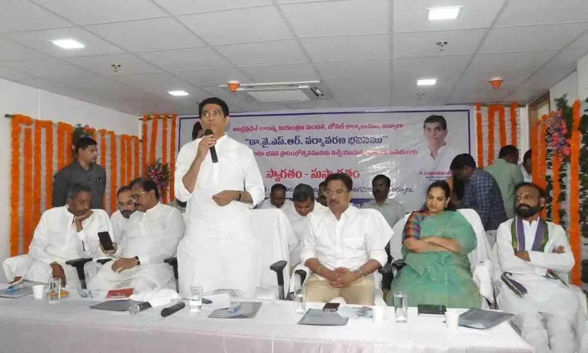 Finance Minister Buggana Rajendranath Reddy addressing a meeting after inaugurating PCB Zonal office in Kurnool on Tuesday