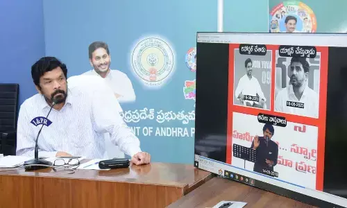 AP State Film, TV and Theatre Development Corporation chairman Posani Krishna Murali addressing a press conference at the Secretariat on Tuesday