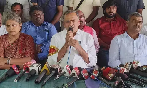 Bhupalpally MLA Gandra Venkataramana Reddy speaking to press persons in Bhupalpally on Tuesday