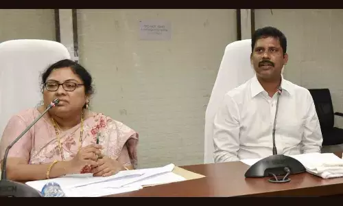 NTR district collector S Dilli Rao addressing the medical staff in Vijayawada on Tuesday