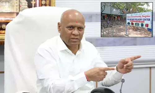 TTD EO A V Dharma Reddy addressing the media on the new baggage management system in Tirumala on Tuesday