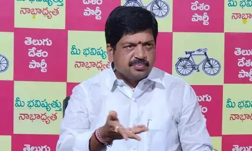 TDP politburo member Kollu Ravindra addressing the media in Vijayawada on Friday