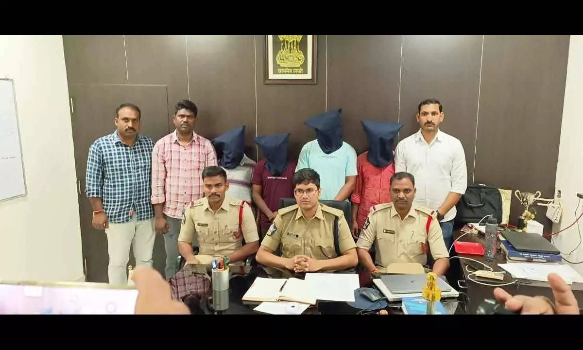 Chintapalli DSP K Pratap Siva Kishore giving details of ganja seizure to the media in Chintapalli sub-divisional police office on Saturday