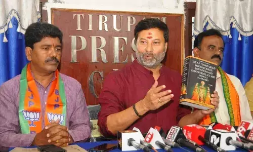 BJP leader Bhanu Prakash Reddy addressing media in Tirupati on Saturday on the newly-constituted TTD trust board