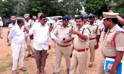 Commissioner of Police Vishnu S Warrier and BJP leaders inspecting the arrangements for the public meeting of Union Minister Amit Shah at SR&BGNR College grounds in Khammam on Saturday.