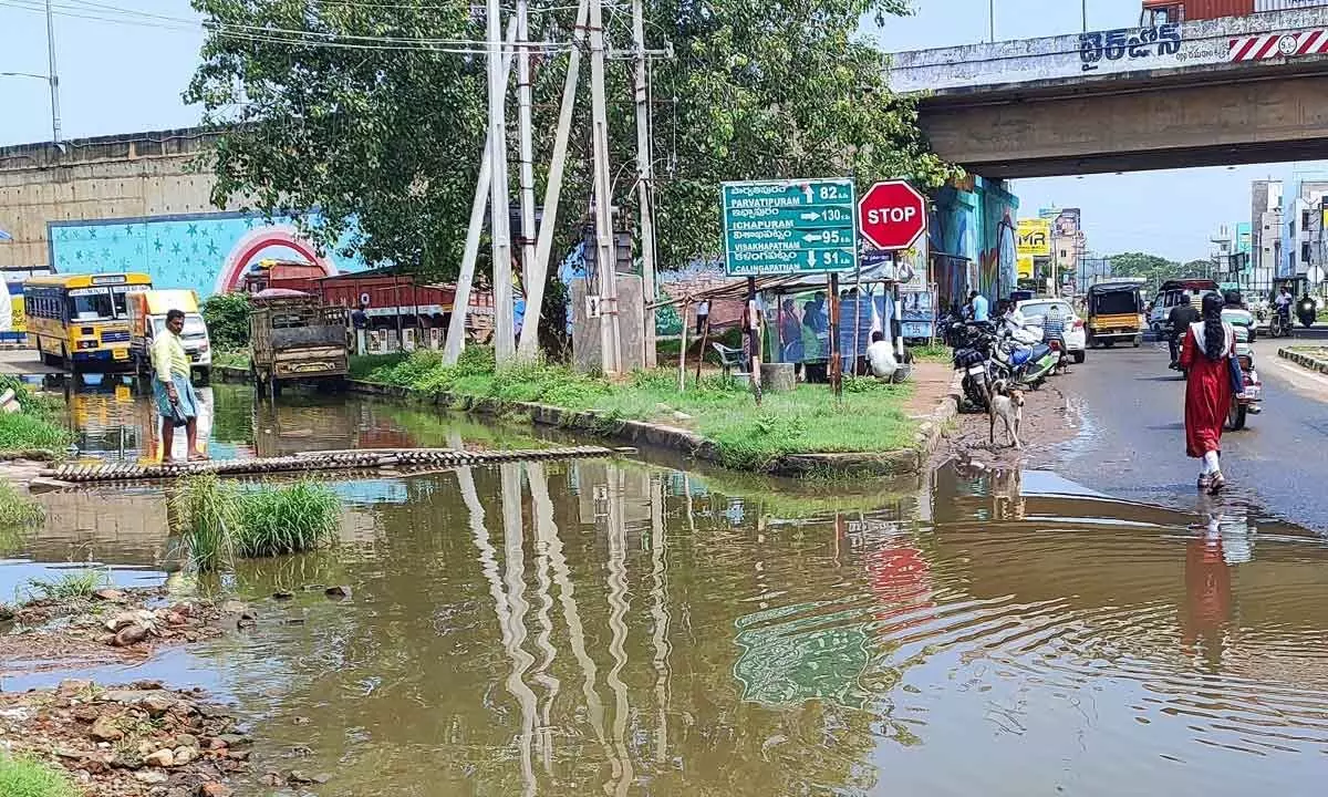 Rainwater stagnated at Kotta Road junction in Srikakulam