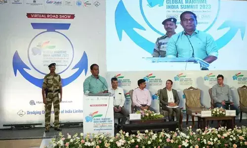 Chairman of VPA and DCI M Angamuthu speaking at a roadshow in Visakhapatnam on Monday