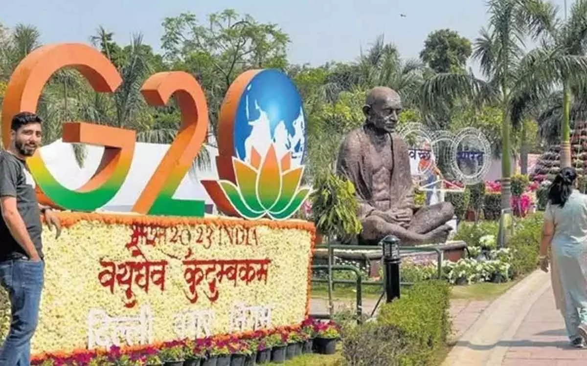 G20 commemorative park in Delhi displays logo, flags of member nations