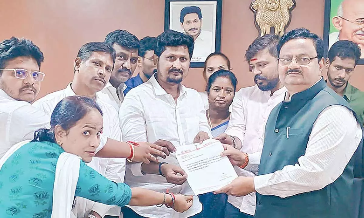 Jana Sena Party leaders submitting a representation to District Collector K Venkataramana Reddy in Tirupati on Tuesday