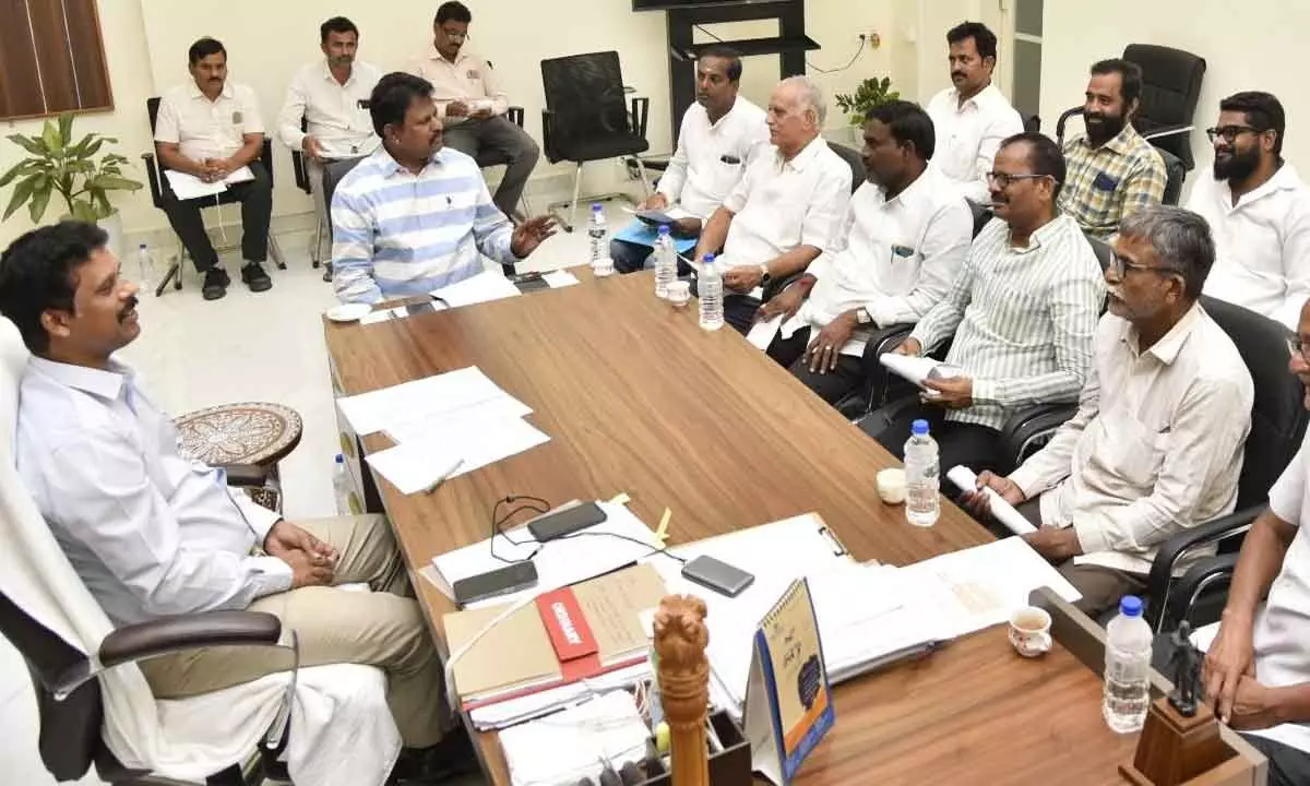 NTR district collector S Dilli Rao conducting a review meeting with political party leaders in Vijayawada on Wednesday