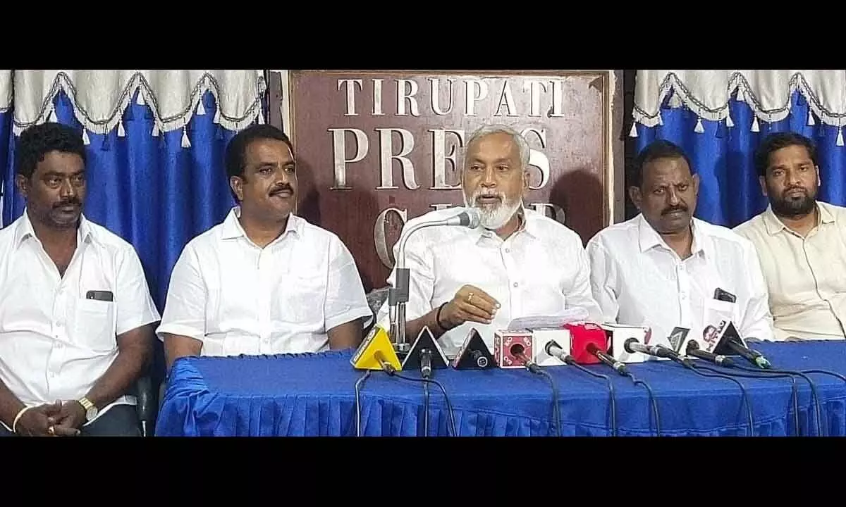 TDP Chandragiri Assembly constituency in-charge Pulivarthi Nani speaking to media persons in Tirupati on Wednesday