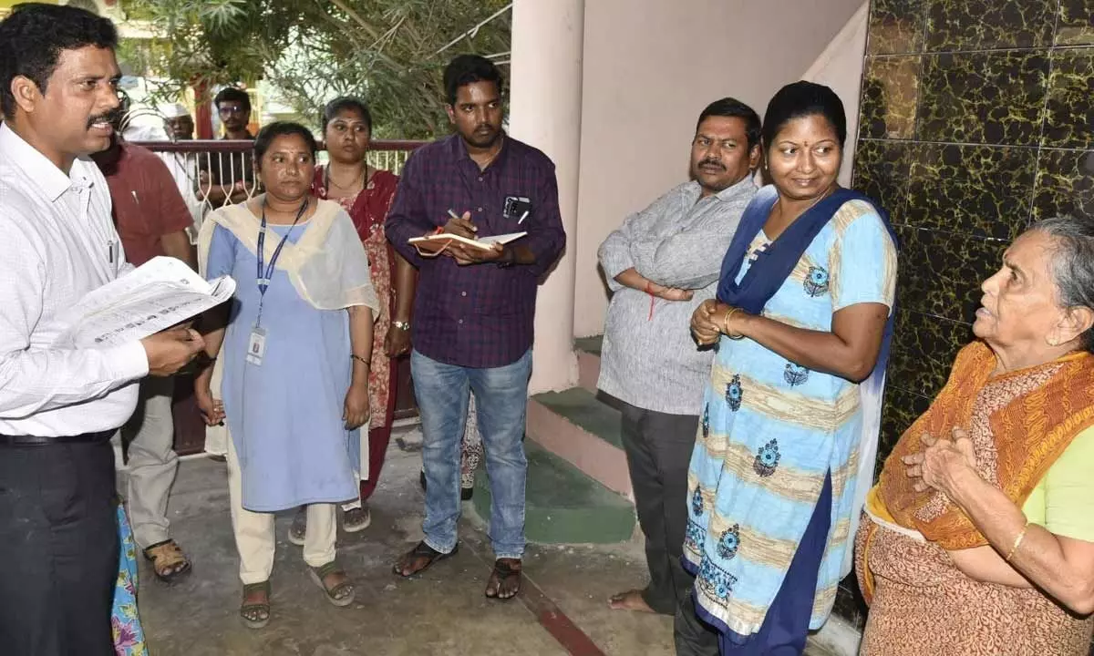NTR district Collector S Dilli Rao inspecting the door-to-door voters verification process in Vijayawada on Thursday