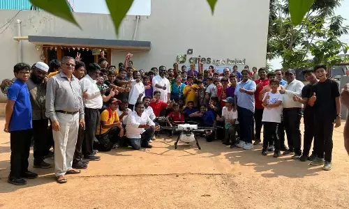 The staff explaining about Aries agro products to VIVA School students at Surampalli on Thursday