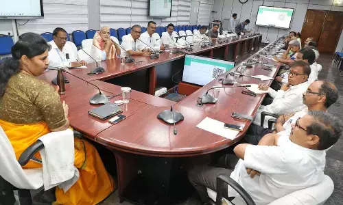 TTD JEO for Health and Education Sada Bhargavi holds review meet with the officials at Annamaiah Bhavan in Tirumala on Thursday
