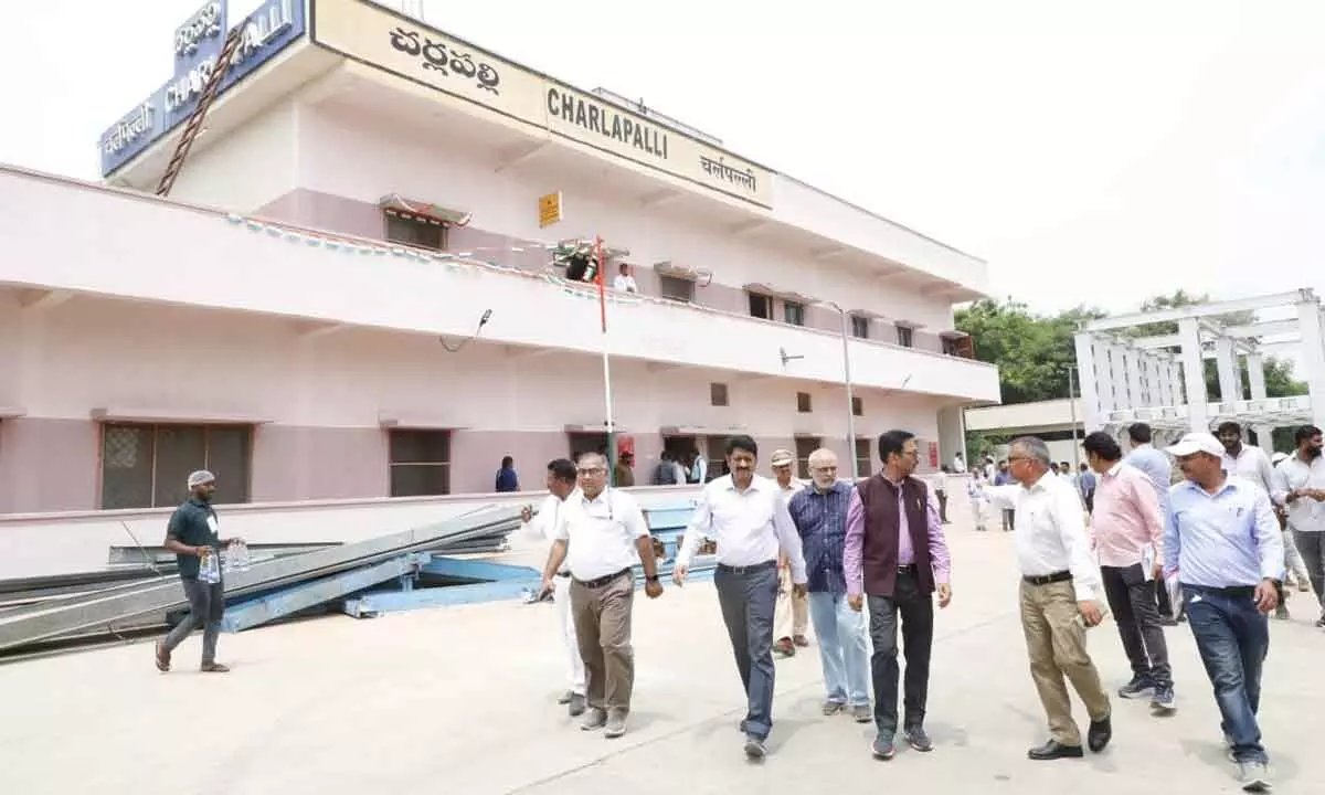 General Manager, SCR Inspects the Progress of Satellite Terminal Works at Charlapally Railway Station