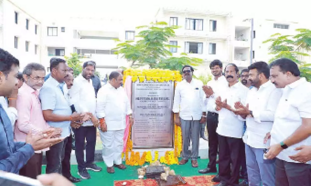 Minister for Transport Puvvada Ajay Kumar launching solar roofed parking shed at IDOC complex in Khammam on Saturday.