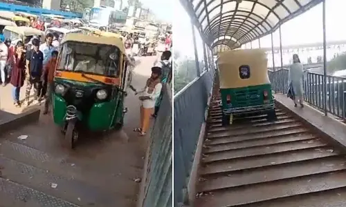 Delhi: Watch The Viral Video Of An Autorickshaw Driver Taking An Unconventional Route Onto A Crowded Foot Over A Bridge