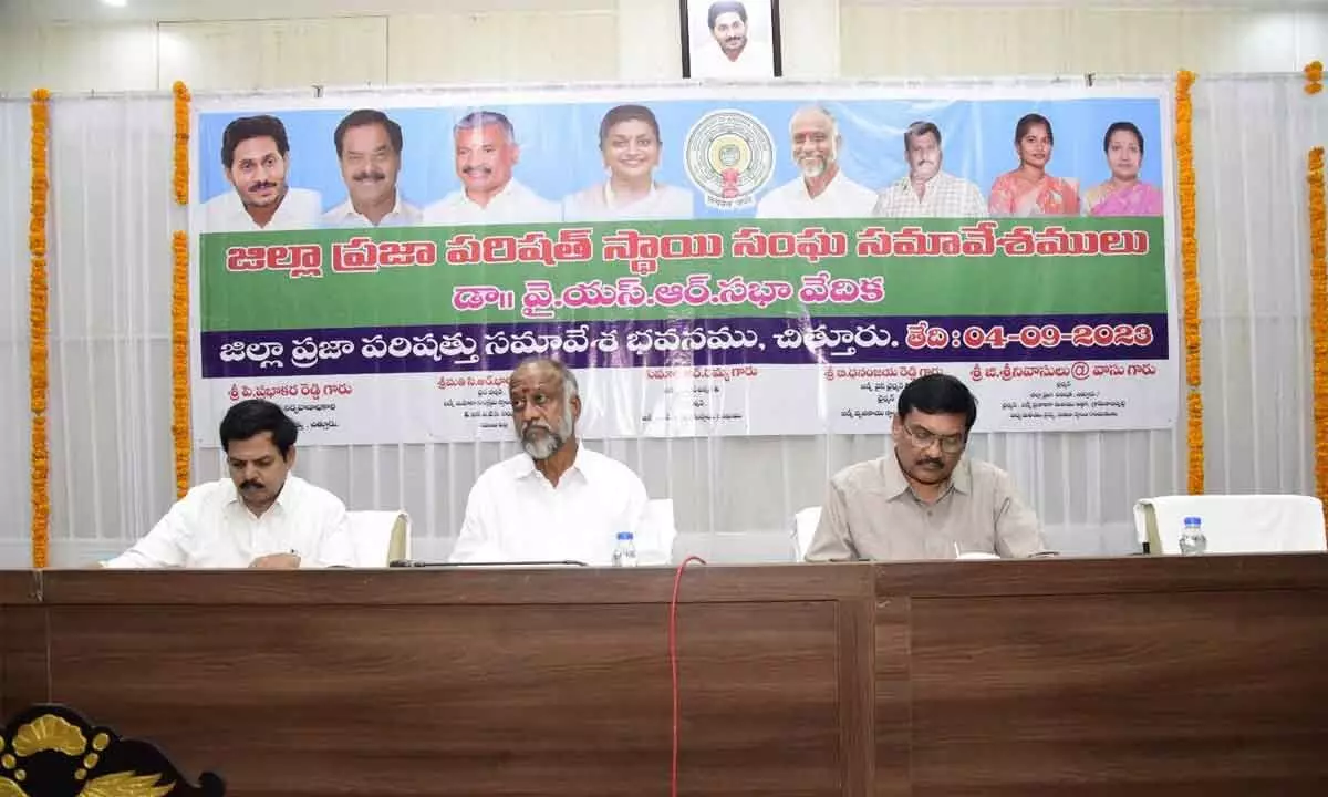 ZP Chairman G Srinivasulu addressing the ZP Standing Committee meeting in Chittoor on Monday