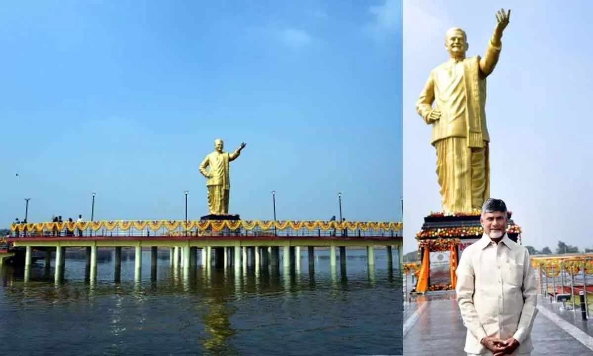 Chandrababu unveils NTR statue in Bellary, says it is a pride for him