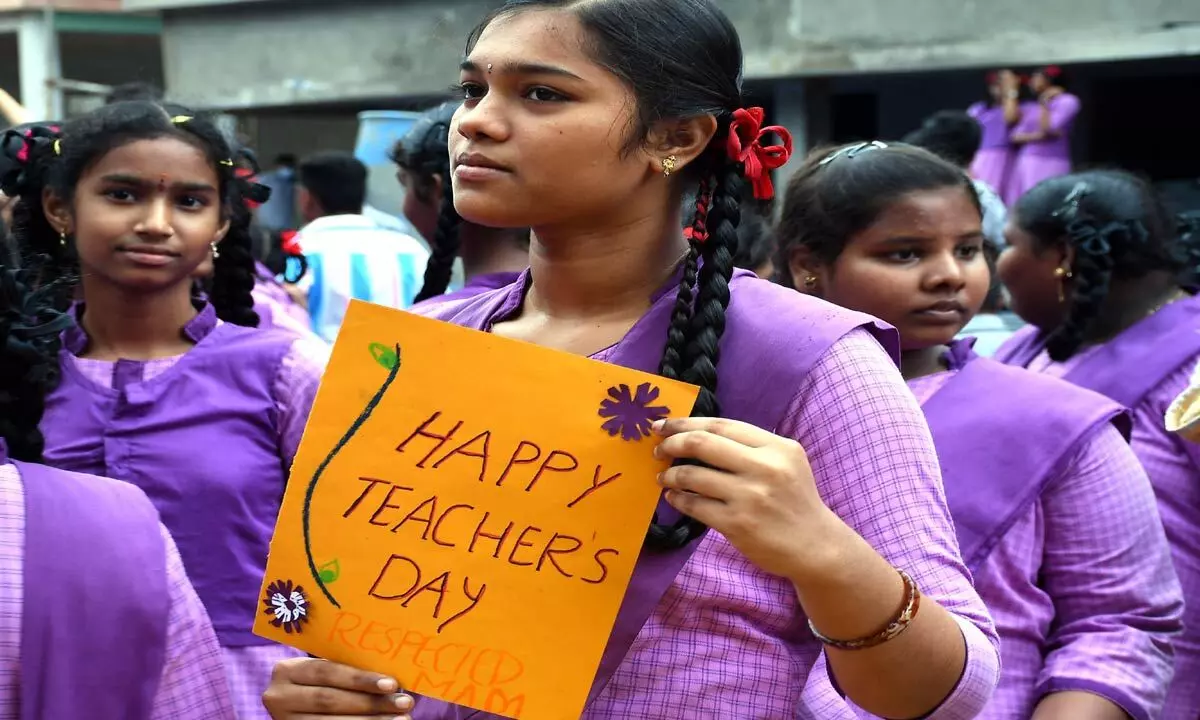 Students celebrating Teachers’ Day   ( Photo: Ch Venkata Mastan )