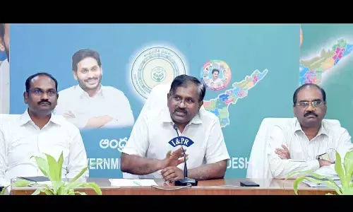 Special Chief Secretary G Sai Prasad addressing a press conference at the Secretariat in Velagapudi on Monday