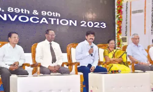 Vice-Chancellor of Andhra University PVGD Prasad Reddy speaking to media in Visakhapatnam on Wednesday
