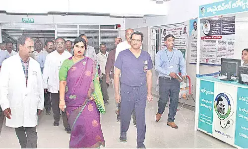 TTD JEO (H&E) Sada Bhargavi along with BIRRD OSD Dr Reddeppa Reddy inspecting the facilities at BIRRD Hospital in Tirupati on Wednesday