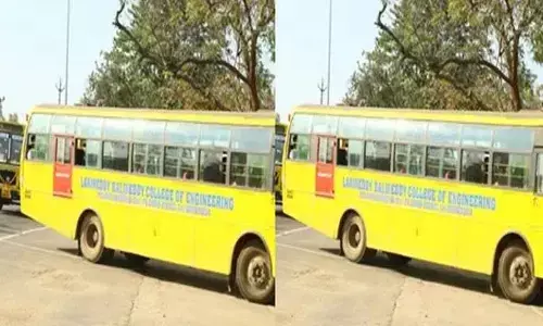 Private College Bus Struck On Road at Kattaleru Bridge in NTR District