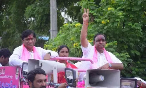 Husnabad MLA Voditala Satish Kumar started election campaign by performing special pooja at Sri Anjaneyaswamy temple in Jagannadhapur village of Elkaturthi mandal along with his wife on Wednesday