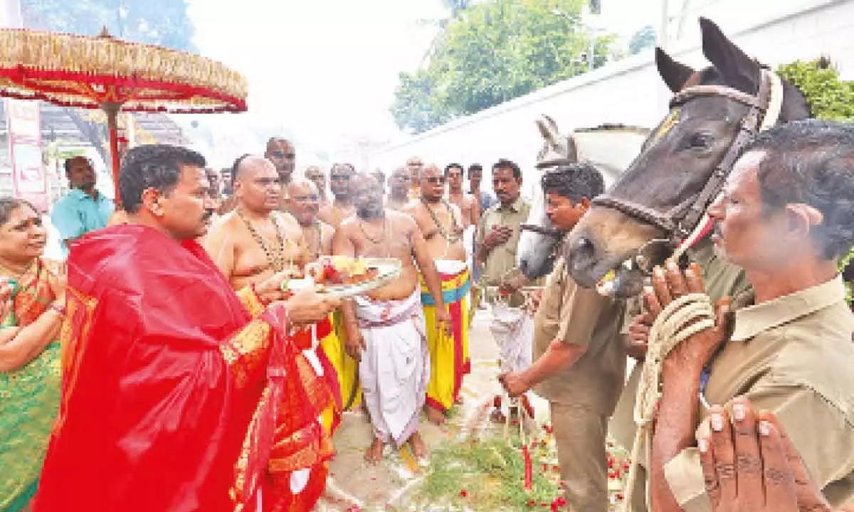 TTD JEO Veerabrahmam taking part in Aswa Puja in Tirupati  on Sunday
