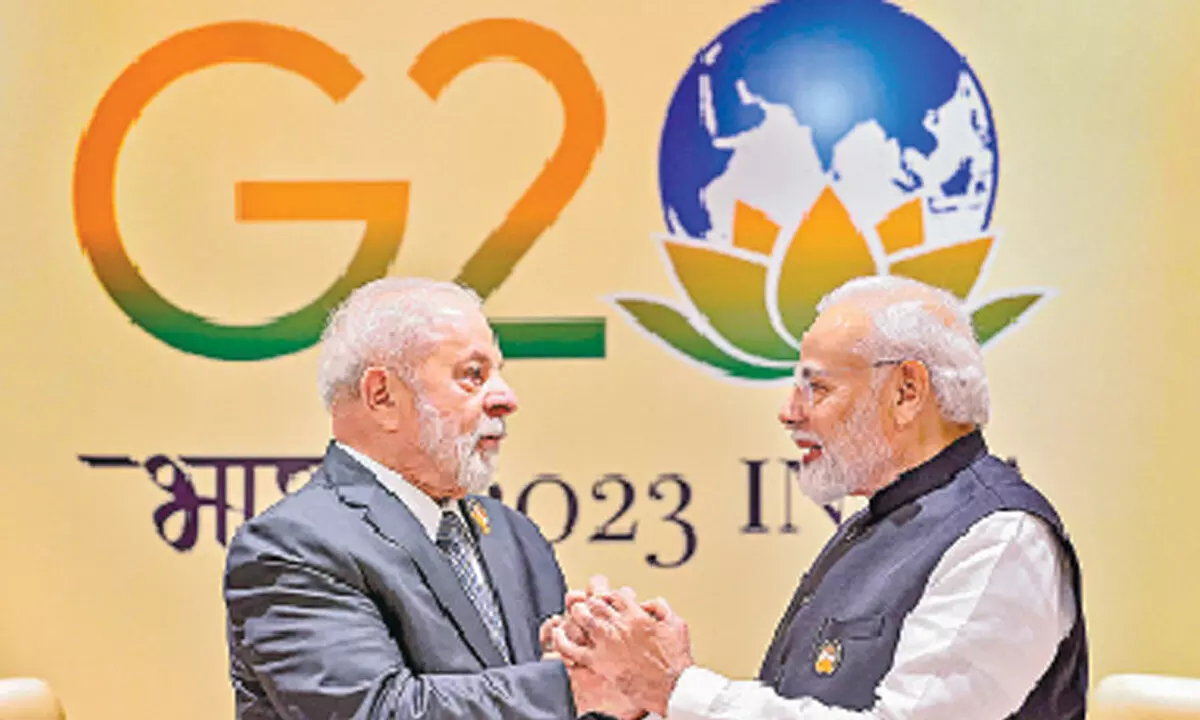 Prime Minister Narendra Modi with President of Brazil Luiz Inacio Lula da Silva during a meeting on the sidelines of the G20 Summit, in New Delhi on Sunday