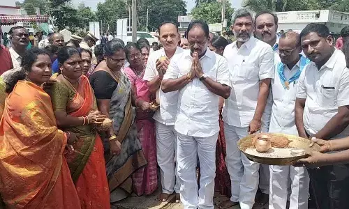 Deputy Chief Minister Budi Mutyala Naidu inaugurating the newly constructed village secretariat building at Devarapalli  on Sunday