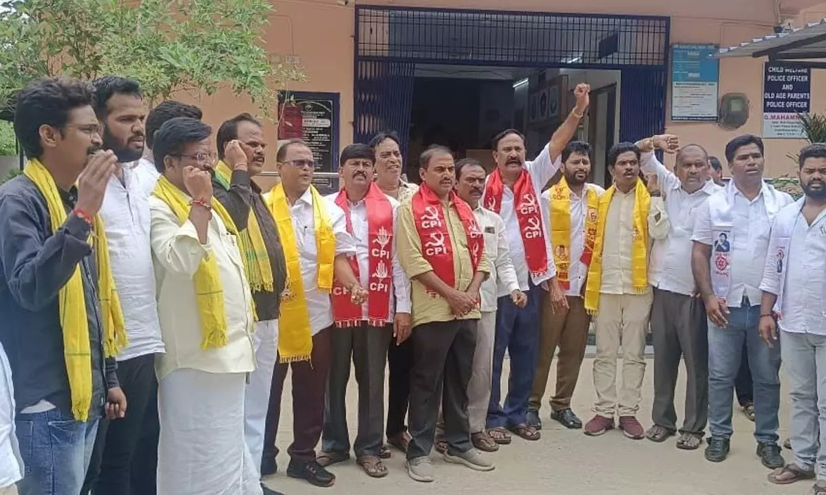 TDP, CPI and Jana Sena activists staging a protest in Anantapur on Monday
