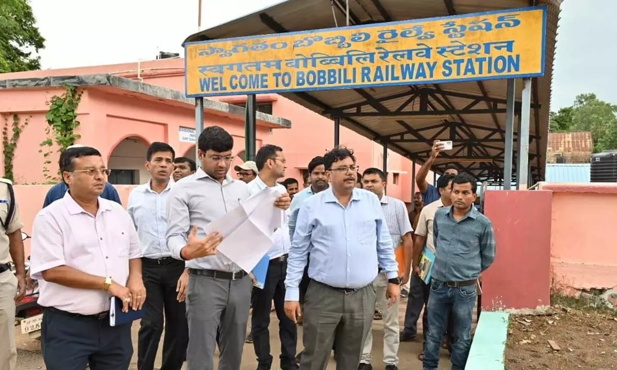 DRM Saurabh Prasad visiting the railway stations in Vizianagaram-Bobbili line