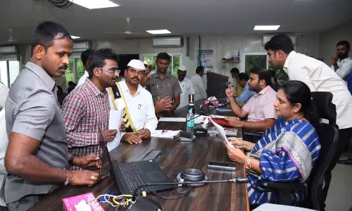 District Collector M Gautami receiving petitions at the Spandana programme  in Anantapur on Monday