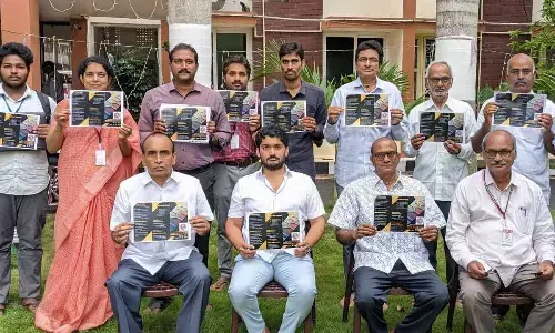 SRKR Engineering College Secretary and Correspondent SRK Nishant Varma releasing brochure on the International  Conference on MECAP-2023 in Bhimavaram on Tuesday