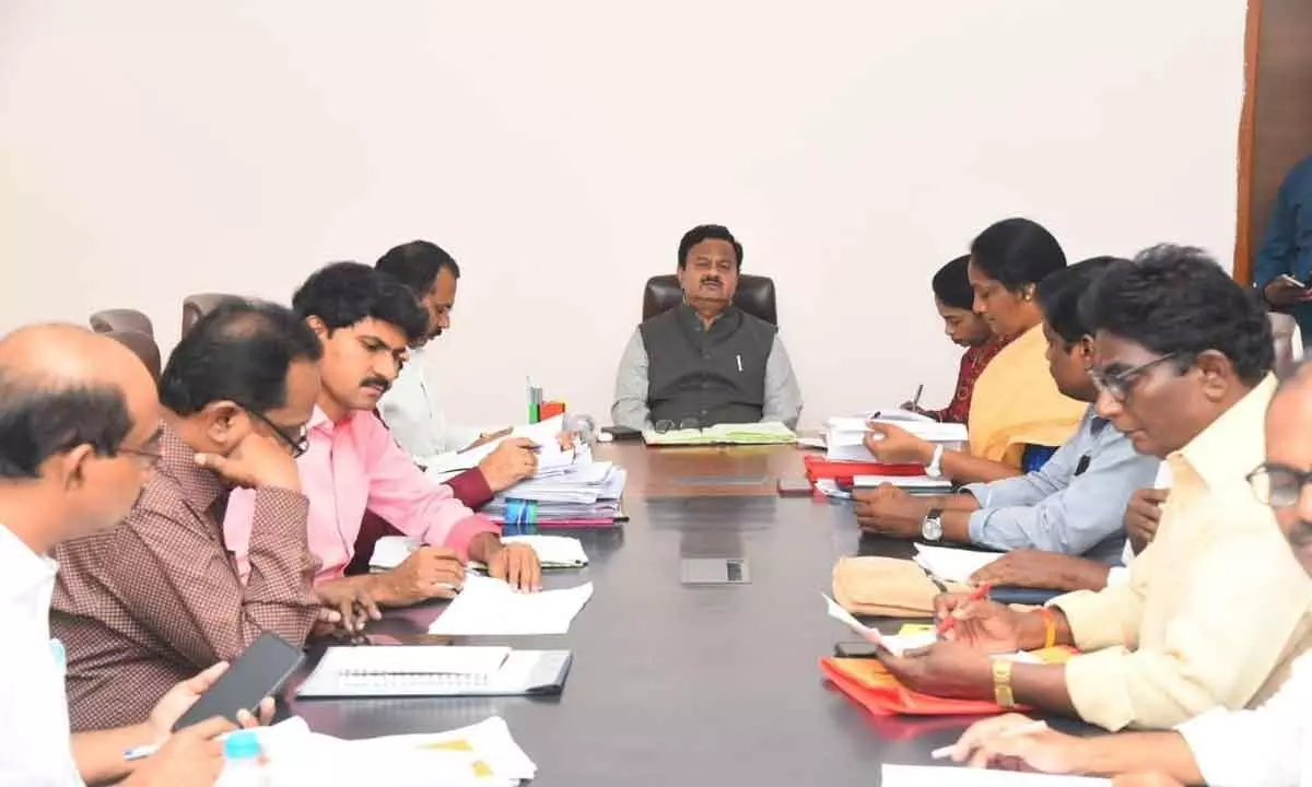 District Collector K Venkataramana Reddy addressing a review meeting attended by EROs and representatives of political parties in Tirupati on Thursday