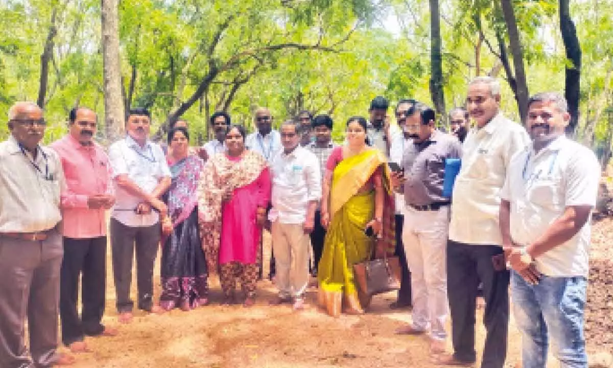 State Child rights Commission Chairman K Appa Rao, members and other officials at the spot, where young girl was killed by a leopard recently near Alipiri footpath, at Alipiri footpath in Tirupati on Thursday