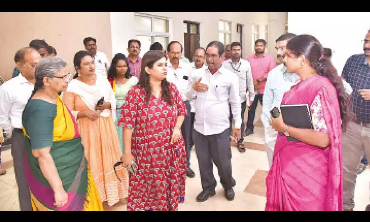 Krishna district joint collector Dr Aparajitha Singh inspecting the arrangements for virtual inauguration of the Machilipatnam Medical College on Thursday