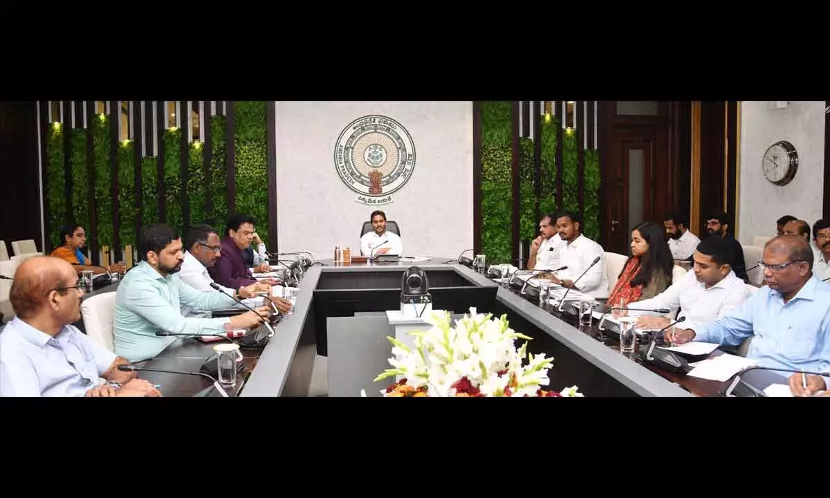 Chief Minister Y S Jagan Mohan Reddy holds a review on education department at his camp office in Tadepalli on Thursday