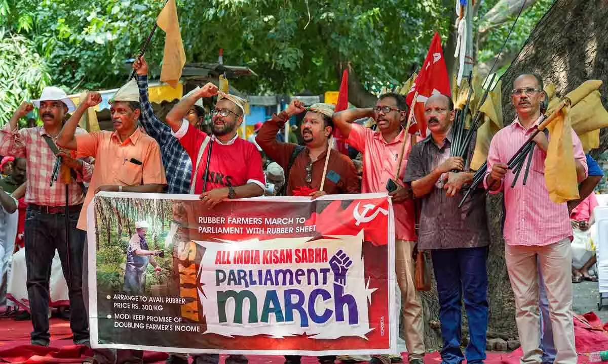 New Delhi: Rubber farmers stage protest at Jantar Mantar