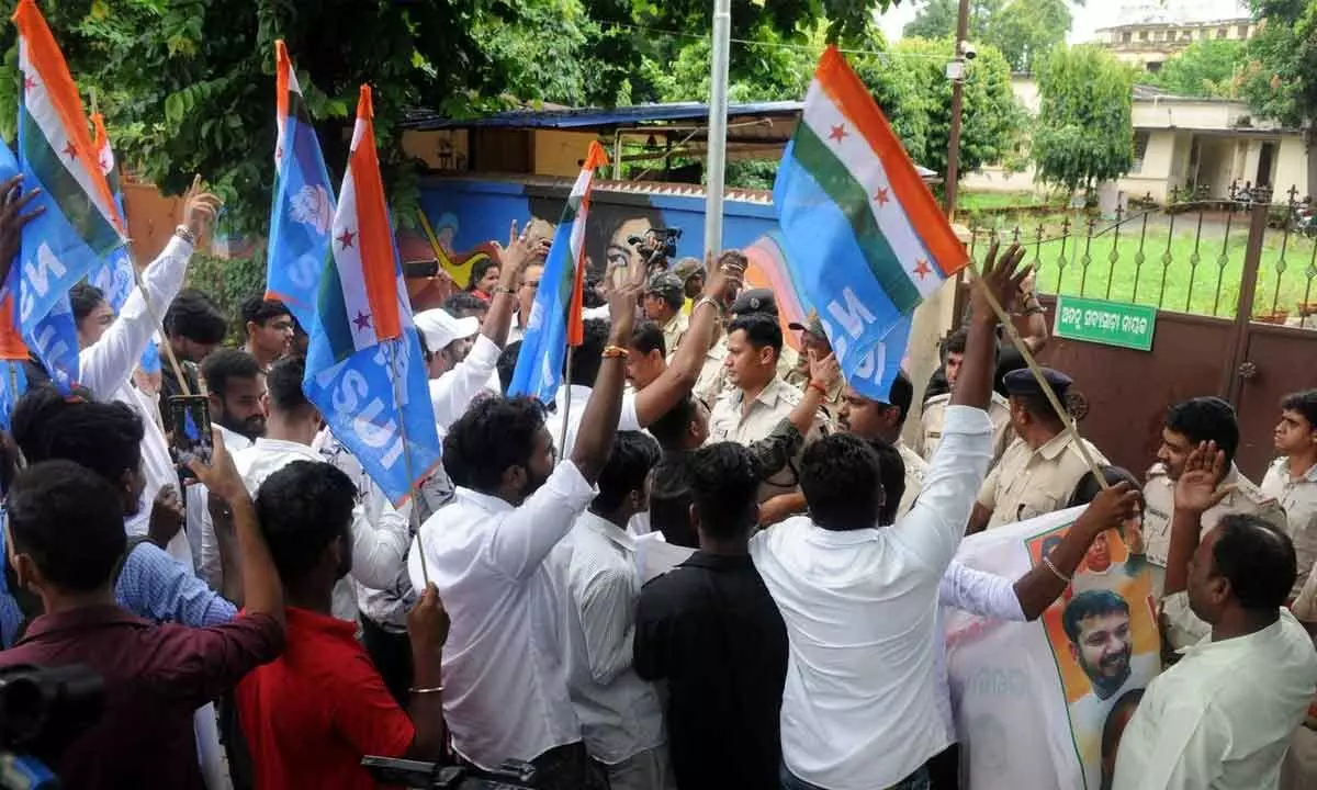 NSUI members protest outside minister’s house demanding college polls