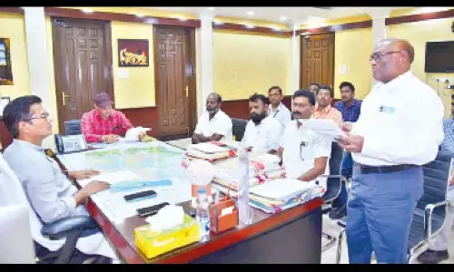 Prakasam collector AS Dinesh Kumar conducting a meeting on the launch of PM Vishwakarma Scheme in the district in Ongole on Thursday