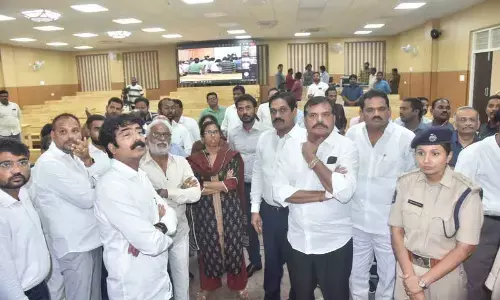 Minister Botcha Satyanarayana and TV Subba Reddy inspecting the medical college in Vizianagaram on Thursday