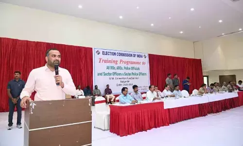 Collector R V Karnan addressing an election training programme in Nalgonda on Thursday