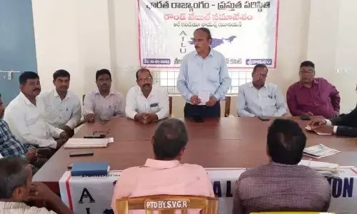 District bar association president Dr Yenni Surya Rao speaking at round table meet in Srikakulam on Saturday