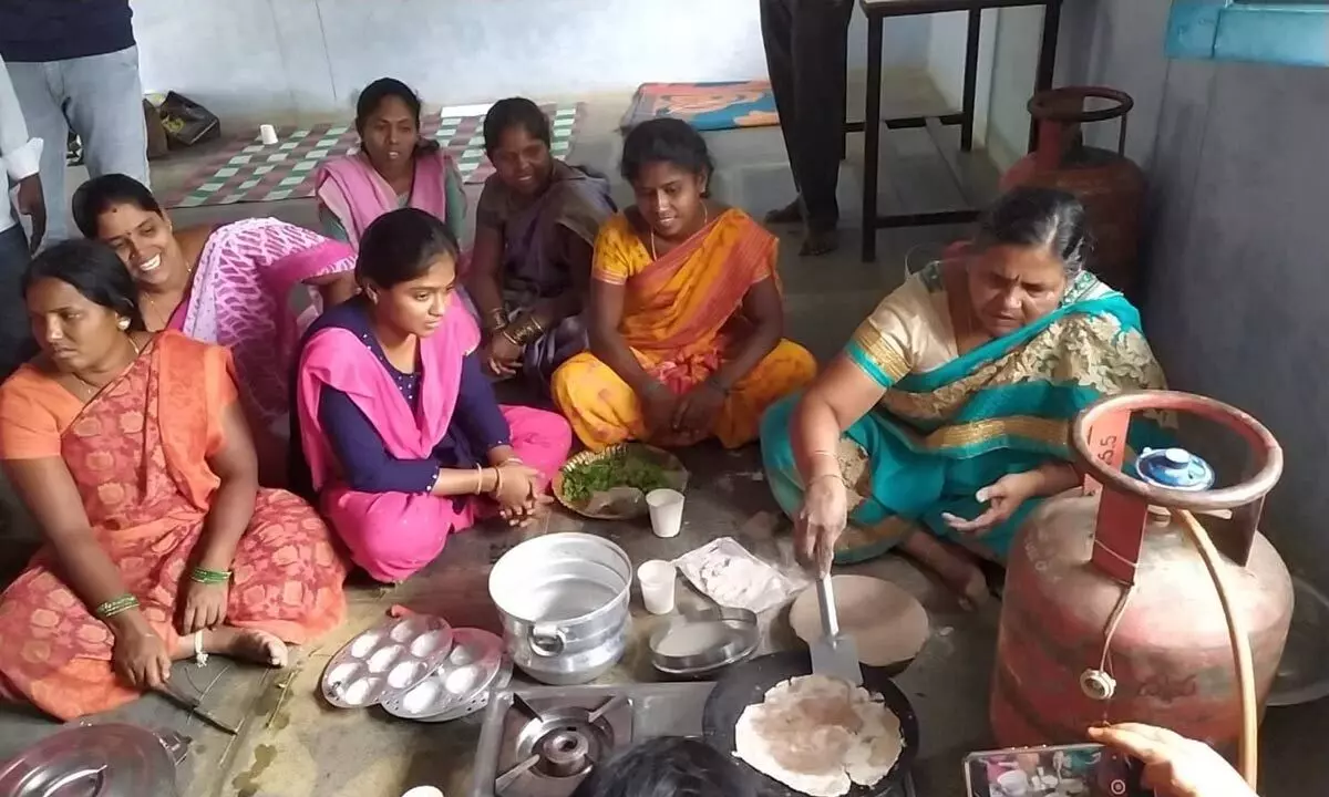 Millet idli-making demonstration at a training camp in  Kunuthuru village on Tuesday