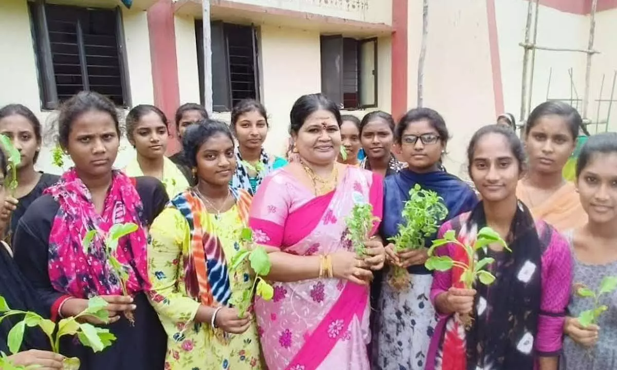 Students of KGBV encouraged to grow organic gardens on the campus in Visakhapatnam.